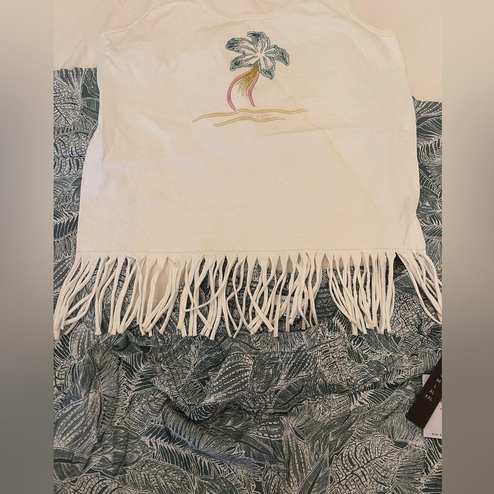 O’Neill Green Palm Print Johnny  Pants XL NWT Elastic Waist & Palm Fringe Bag - Picture 3 of 11
